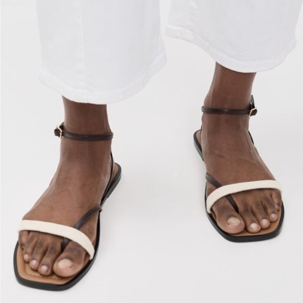 ATP Atelier Miane Flat Sandals Walnut Brown Ecru Leather Italy, SIZE 6